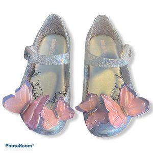 Mini Melissa Silver Glittery Butterfly Sandals